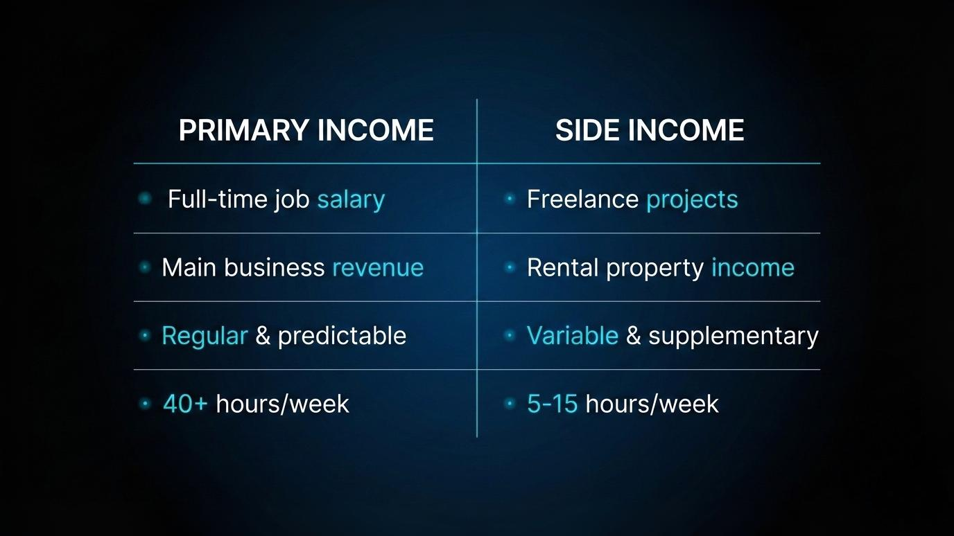 Primary Income vs Side Income - Comparison Table