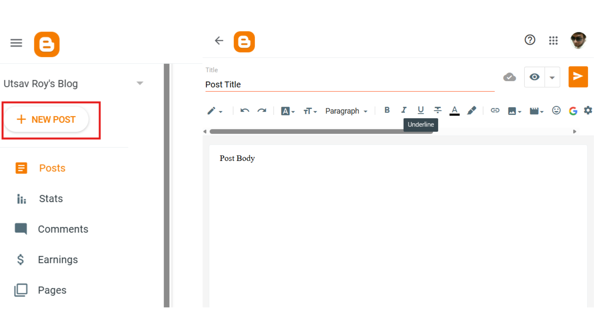 Compilation of Google Blogger Platform screenshots
